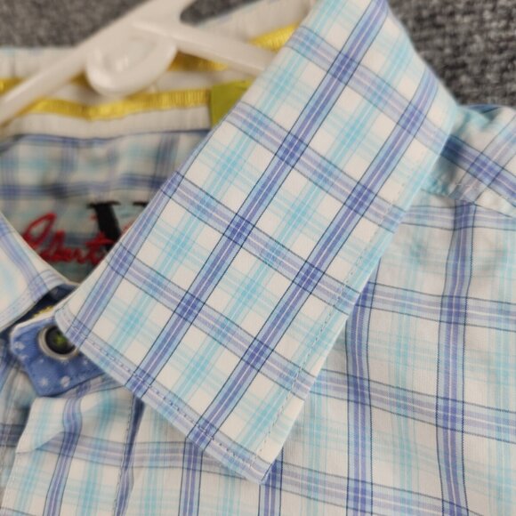 Robert Graham Button Up Shirt Men Blue Check Large Tailored Fit Long Sleeve - Picture 8 of 16